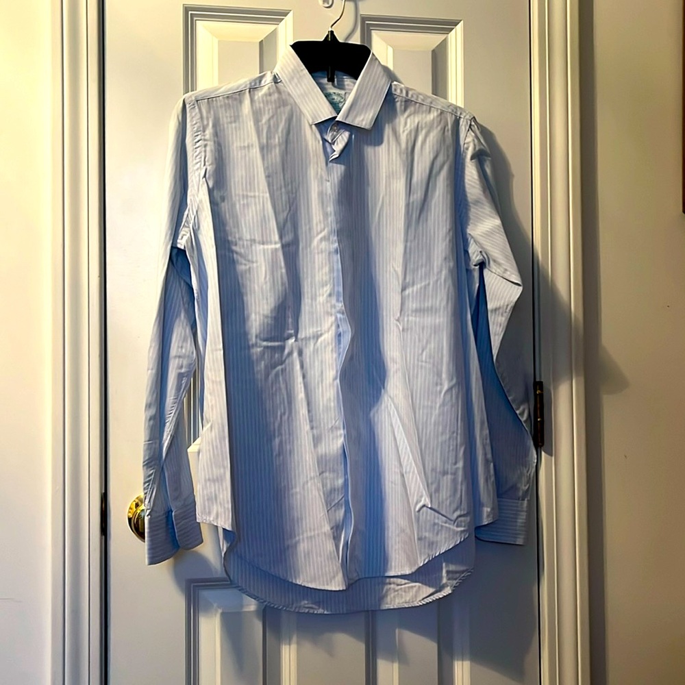 Boy’s Brooks Brothers Dress Shirt with hidden buttons. Size 16 Light blue stripe